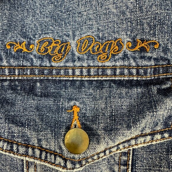 Big Dogs Womens Denim Fur Collar Jacket Large Button Up Vintage Blue - Picture 13 of 13